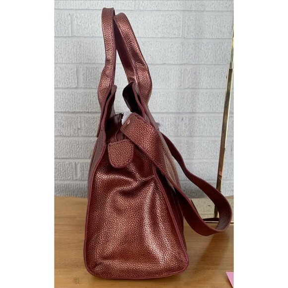 La Gioe di Toscana Dome Large Maroon Metallic Pebbled Leather 2-way bag EUC - Picture 15 of 16